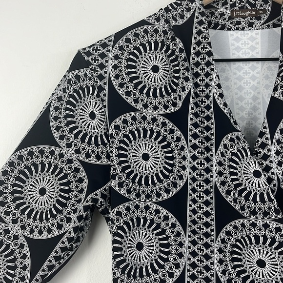 J. McLaughlin Black White Geo Print Faux Wrap Catalina Cloth Dress XS Career - Picture 4 of 11